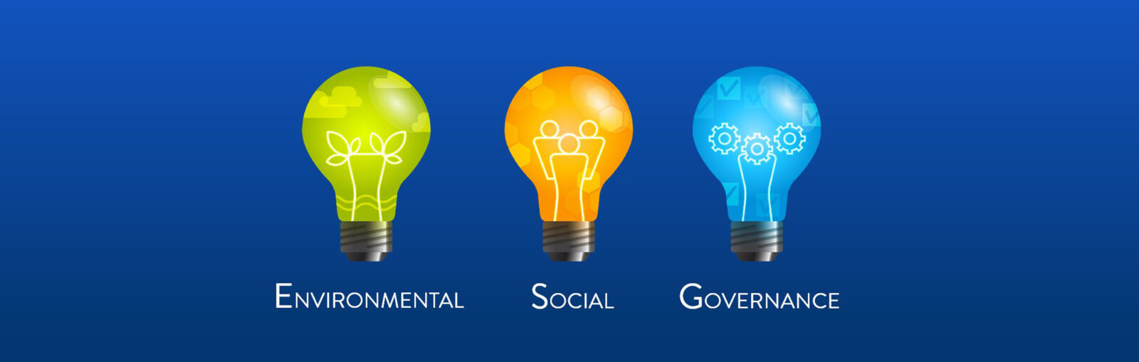 Environmental, Social, Governance icons for ESG focus.